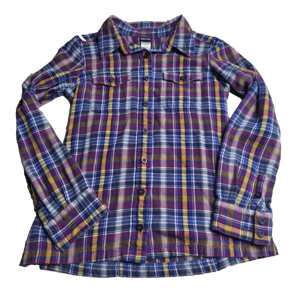 PATAGONIA Long-Sleeved Fjord Flannel Shirt‎ Plaid Button Down Purple Blue size 0